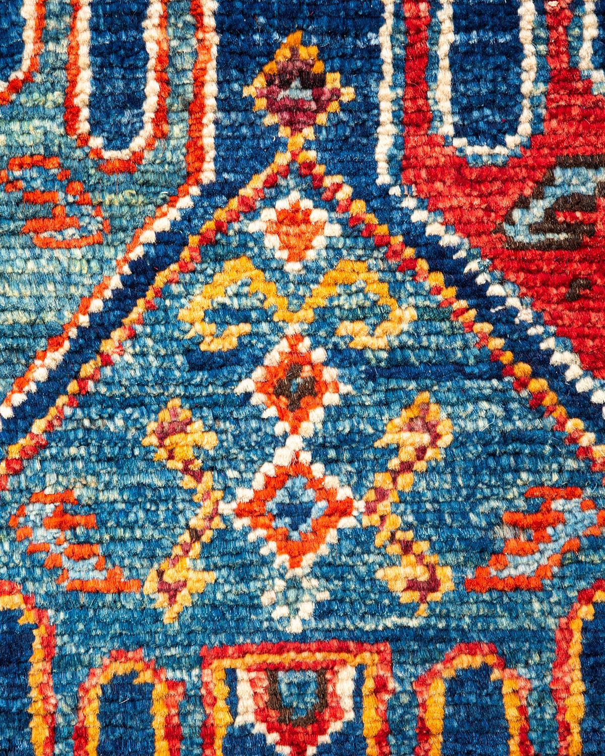 Pakistani One of a Kind Hand Knotted Traditional Tribal Serapi Blue Area Rug  For Sale