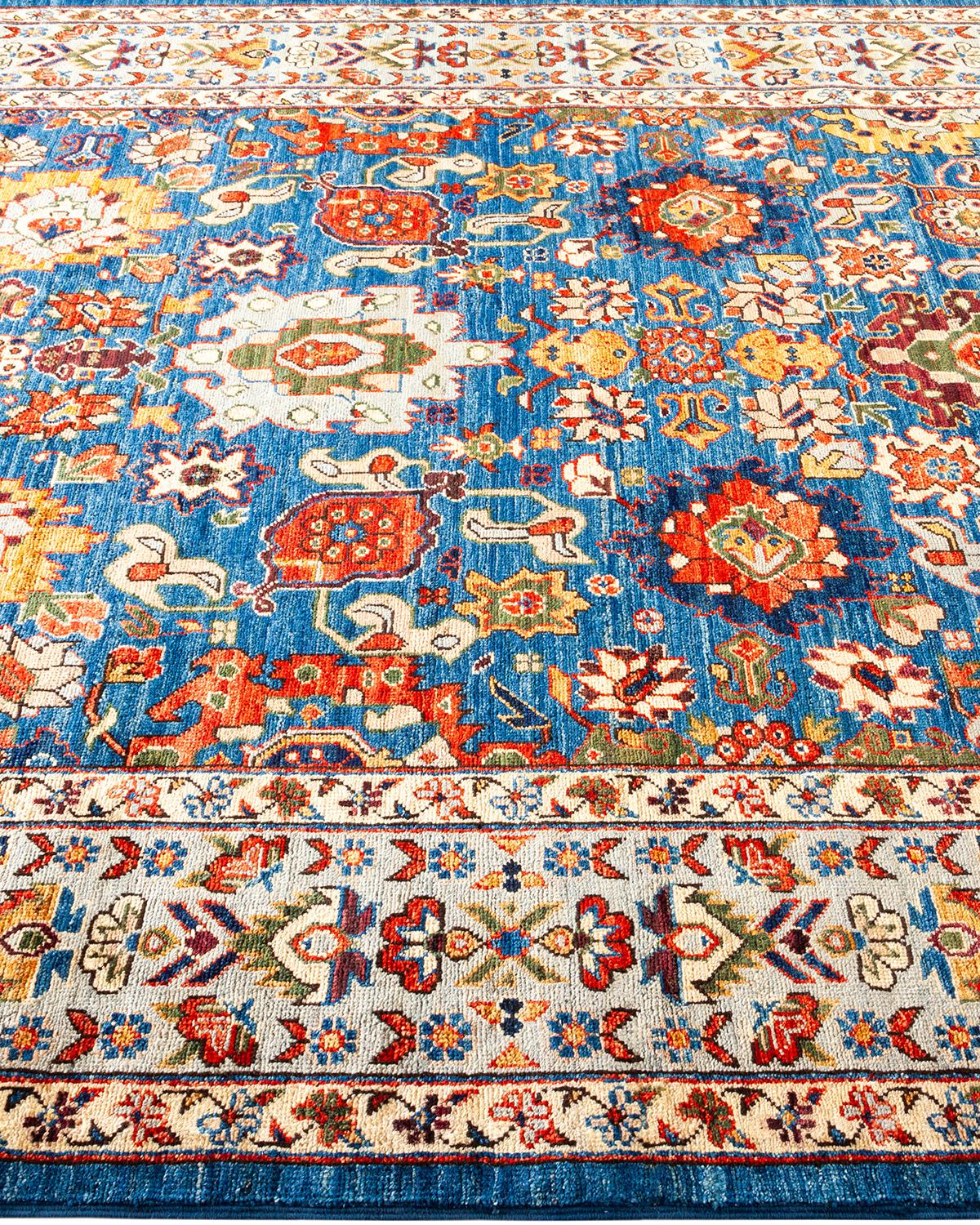 One of a Kind Hand Knotted Traditional Tribal Serapi Blue Area Rug In New Condition For Sale In Norwalk, CT