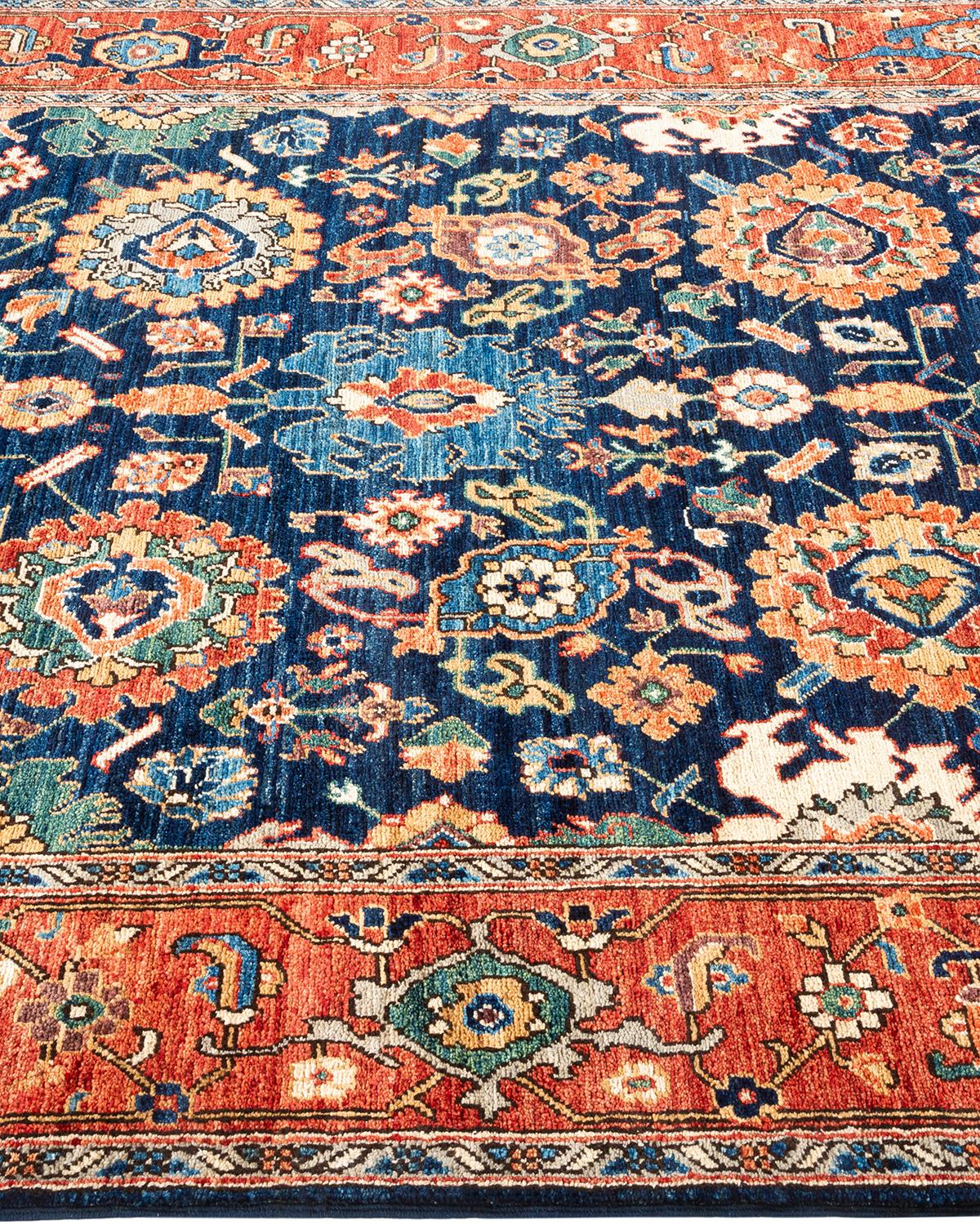 One of a Kind Hand Knotted Traditional Tribal Serapi Blue Area Rug In New Condition In Norwalk, CT
