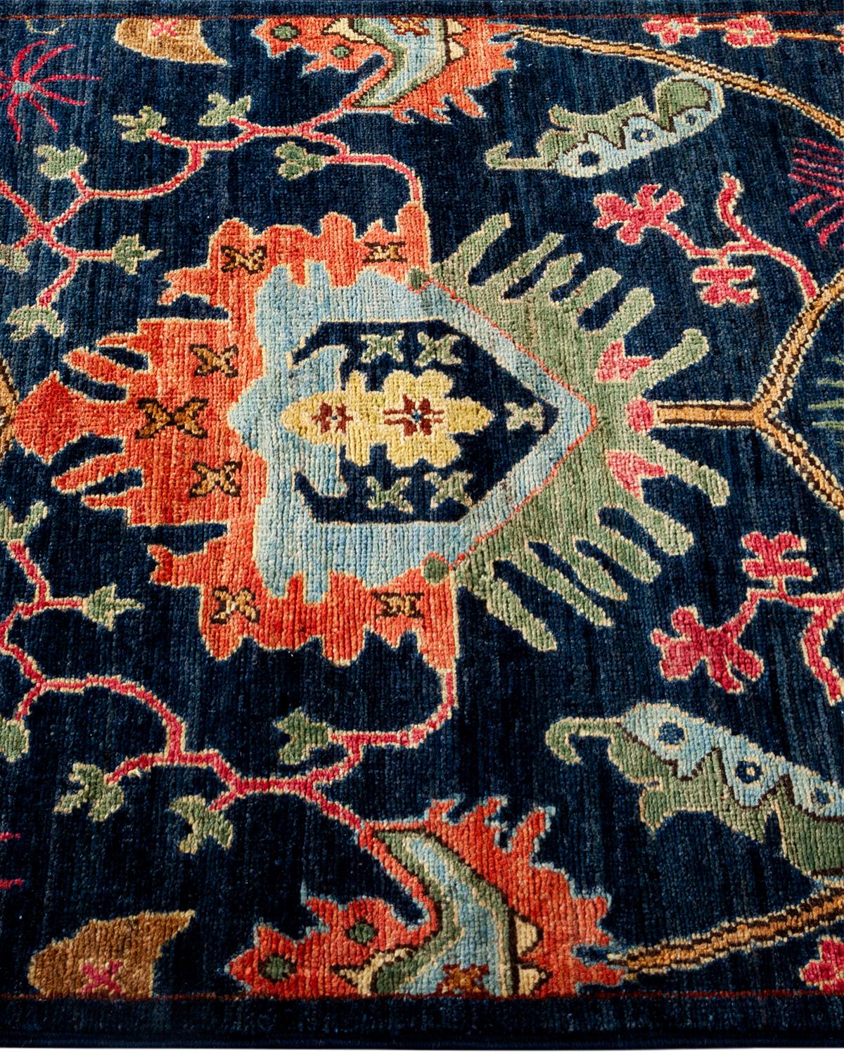 One of a Kind Hand Knotted Traditional Tribal Serapi Blue Area Rug  In New Condition For Sale In Norwalk, CT