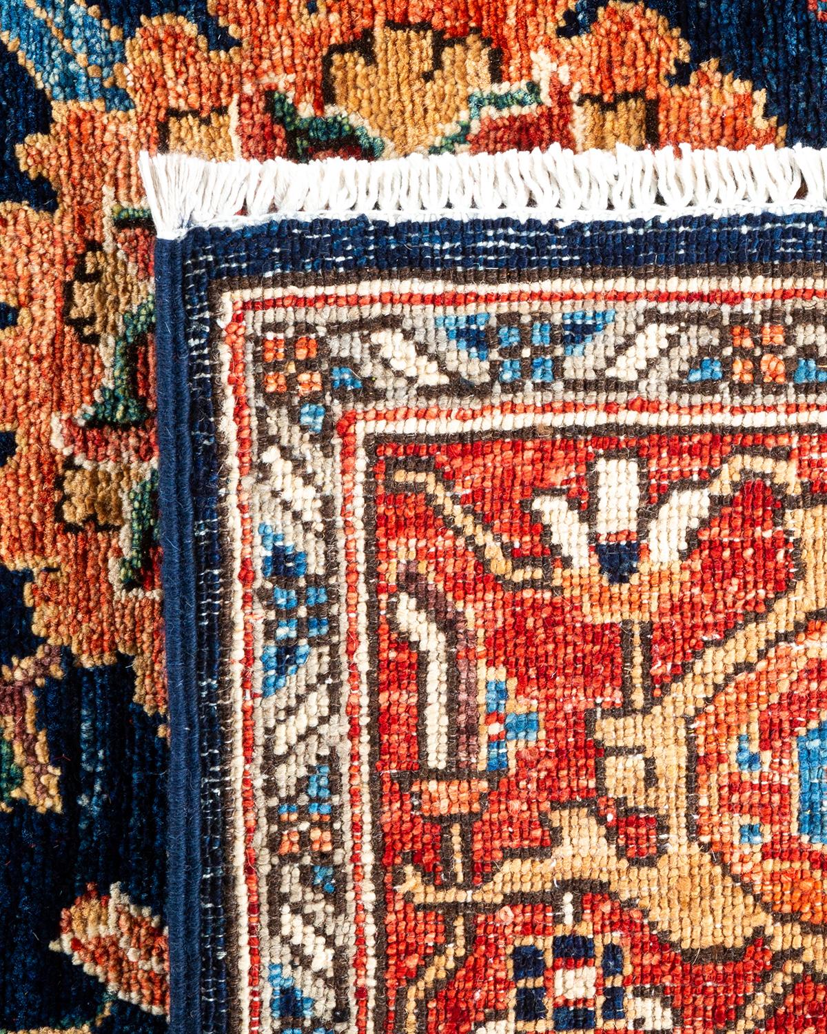 Contemporary One of a Kind Hand Knotted Traditional Tribal Serapi Blue Area Rug