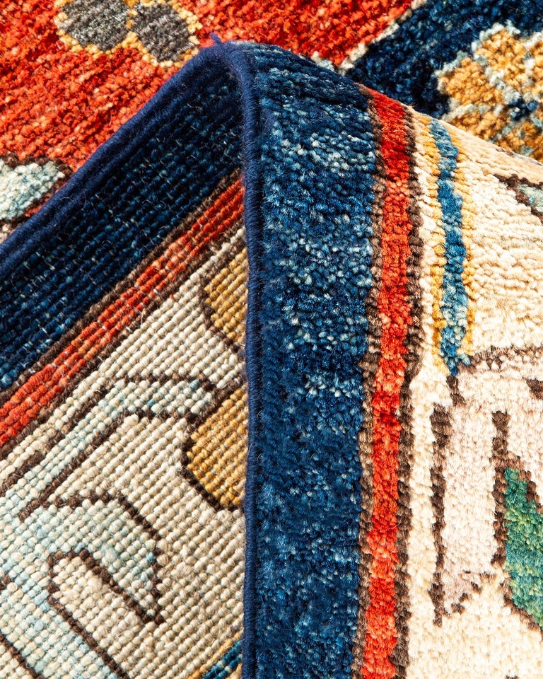 One of a Kind Hand Knotted Traditional Tribal Serapi Blue Area Rug For ...