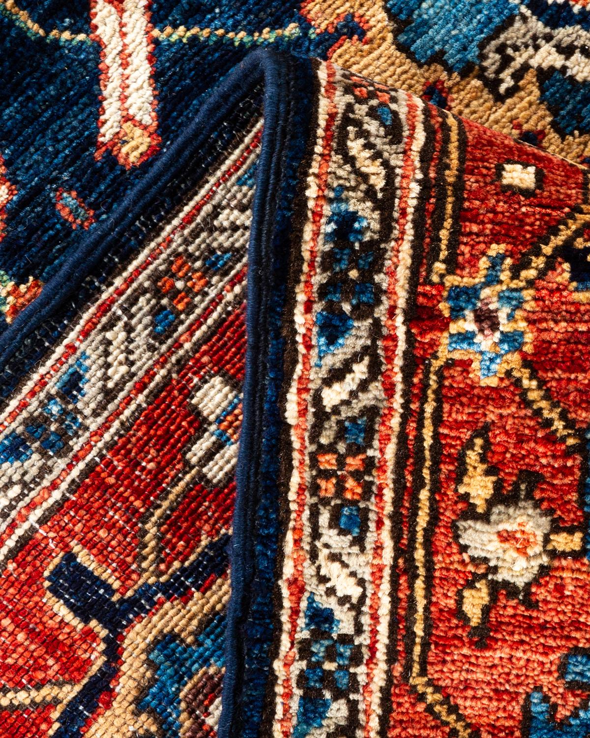 Wool One of a Kind Hand Knotted Traditional Tribal Serapi Blue Area Rug