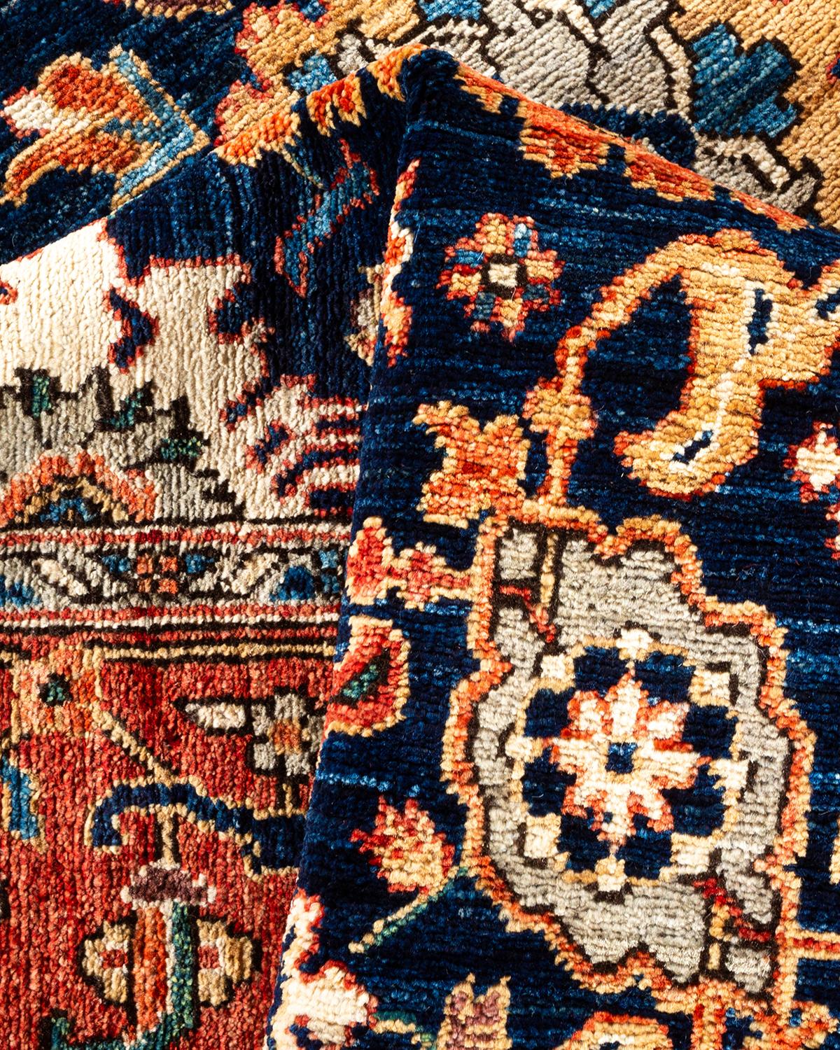 One of a Kind Hand Knotted Traditional Tribal Serapi Blue Area Rug 1