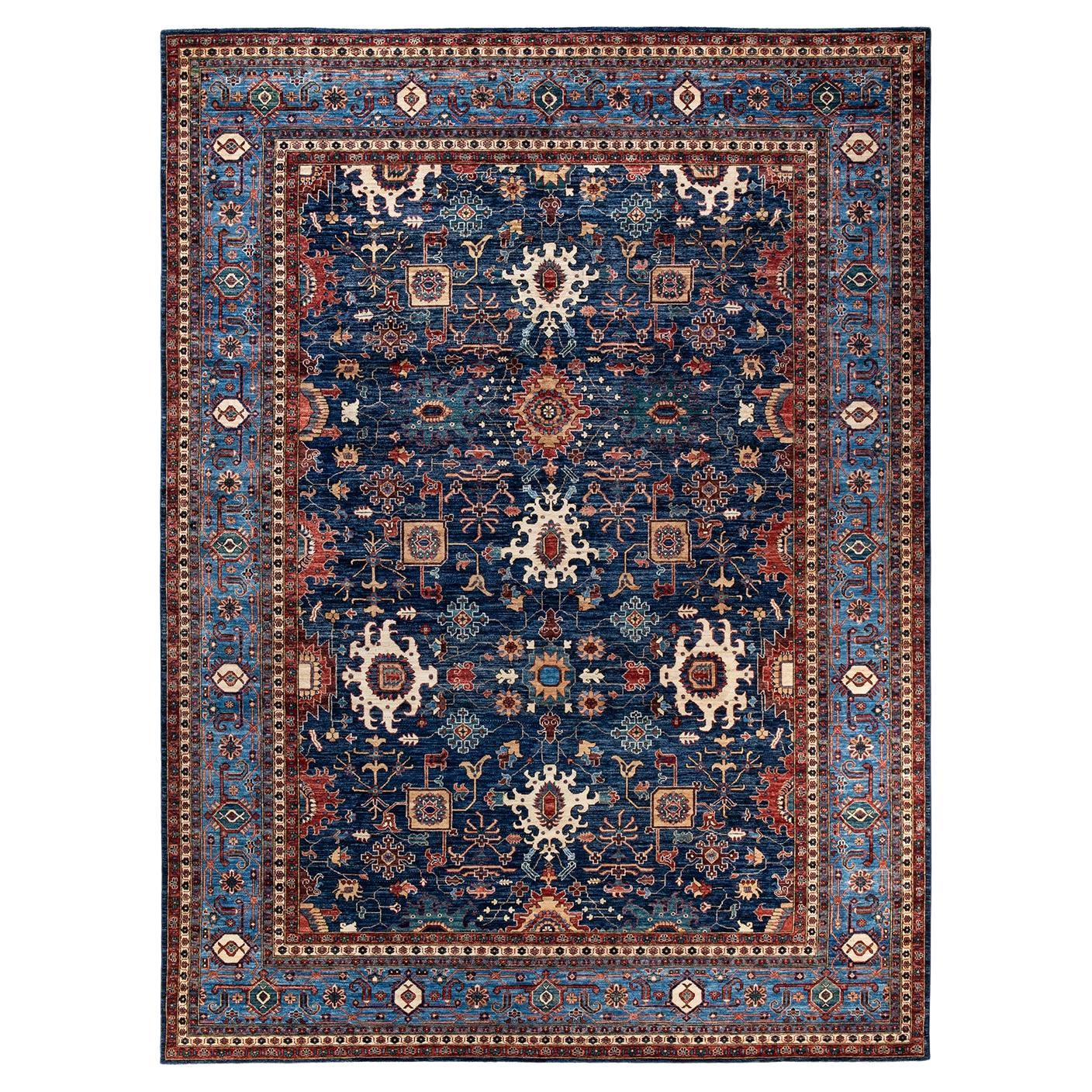Traditional Area Rug One of a Kind Hand Knotted Traditional Tribal Serapi Blue Area Rug at ...