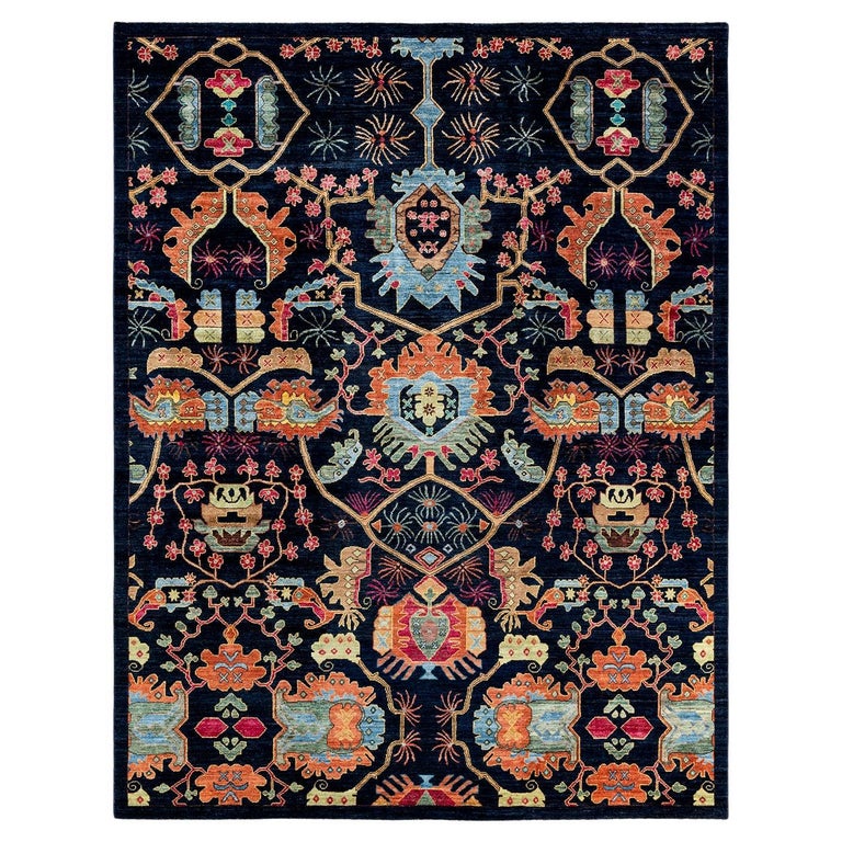 One of a Kind Hand Knotted Traditional Tribal Serapi Blue Area Rug For Sale at 1stDibs