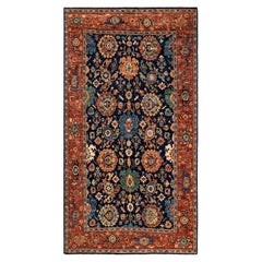 One of a Kind Hand Knotted Traditional Tribal Serapi Blue Area Rug