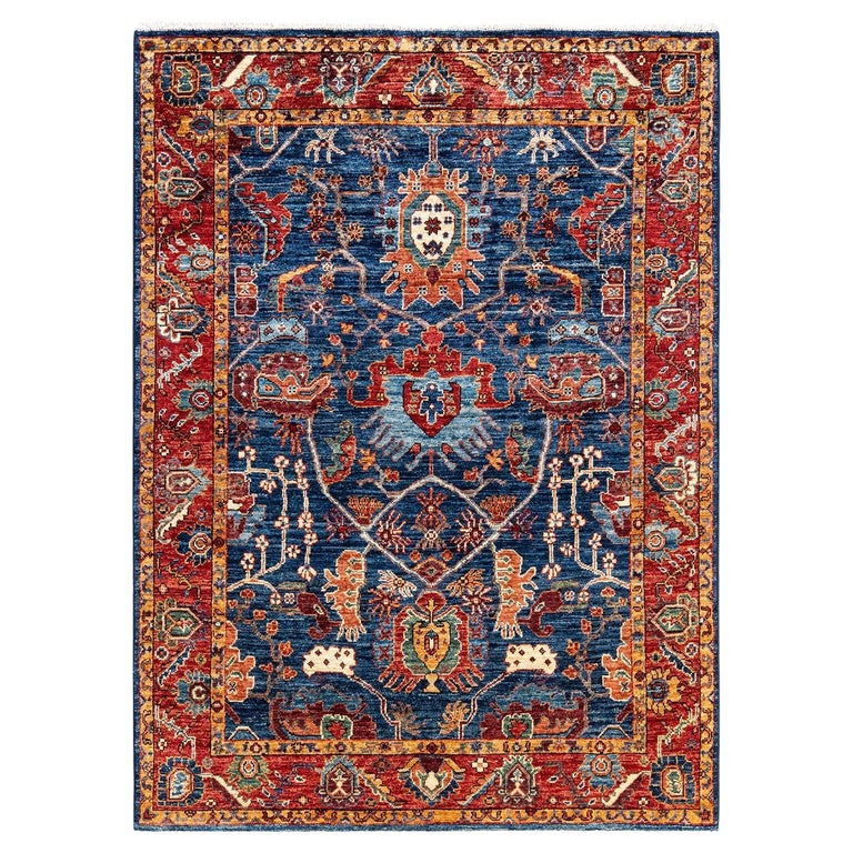 Small Serapi Rug One of a Kind Hand Knotted Traditional Tribal Serapi Blue Area Rug For ...