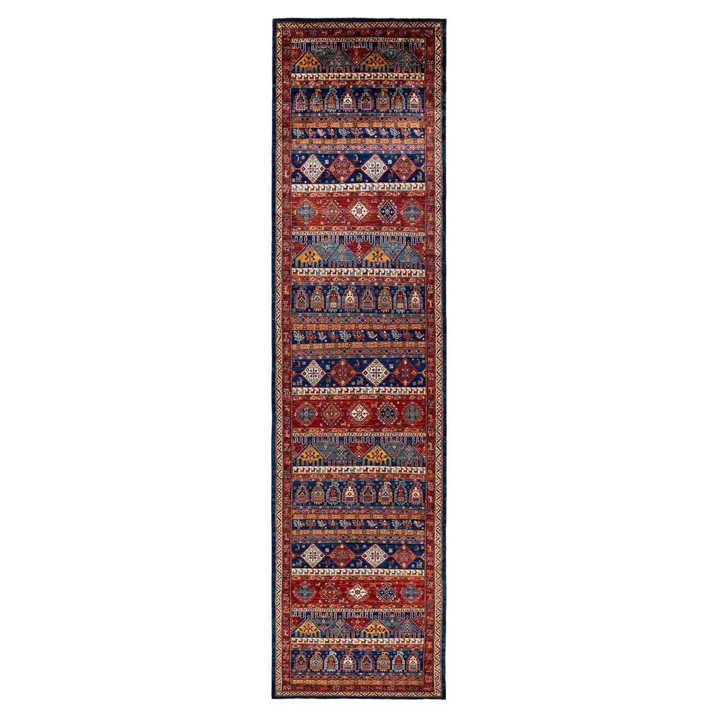 One of a Kind Hand Knotted Traditional Tribal Serapi Blue Area Rug  For Sale