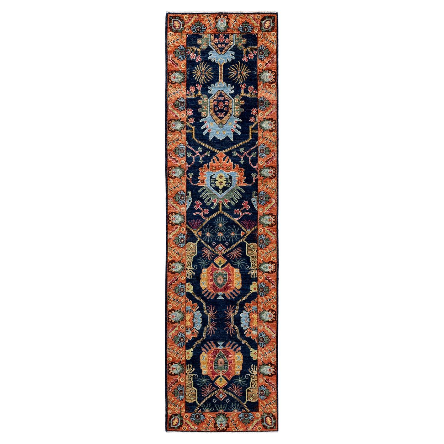 One of a Kind Hand Knotted Traditional Tribal Serapi Blue Area Rug For Sale