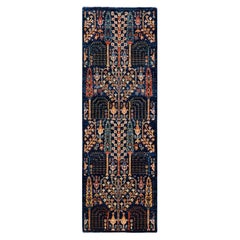 One of a Kind Hand Knotted Traditional Tribal Serapi Blue Area Rug