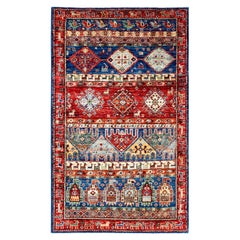 One of a Kind Hand Knotted Traditional Tribal Serapi Blue Area Rug