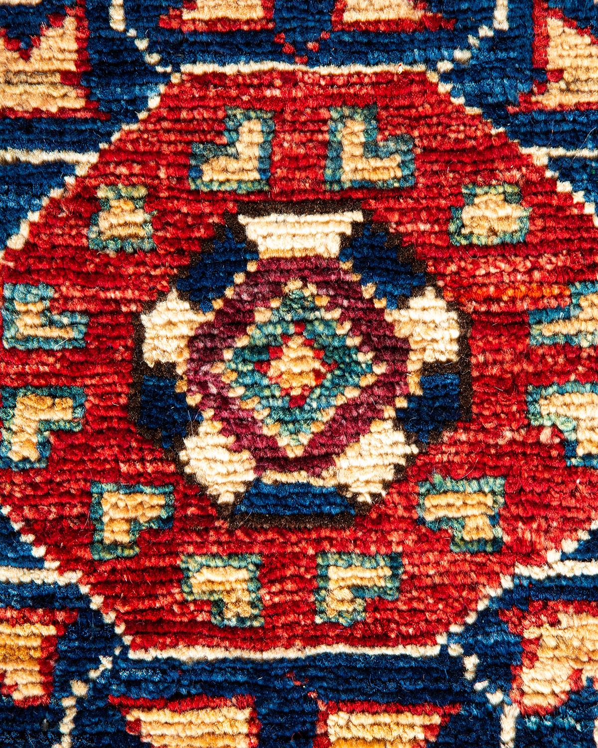 Pakistani One of a Kind Hand Knotted Traditional Tribal Serapi Blue Square Area Rug For Sale