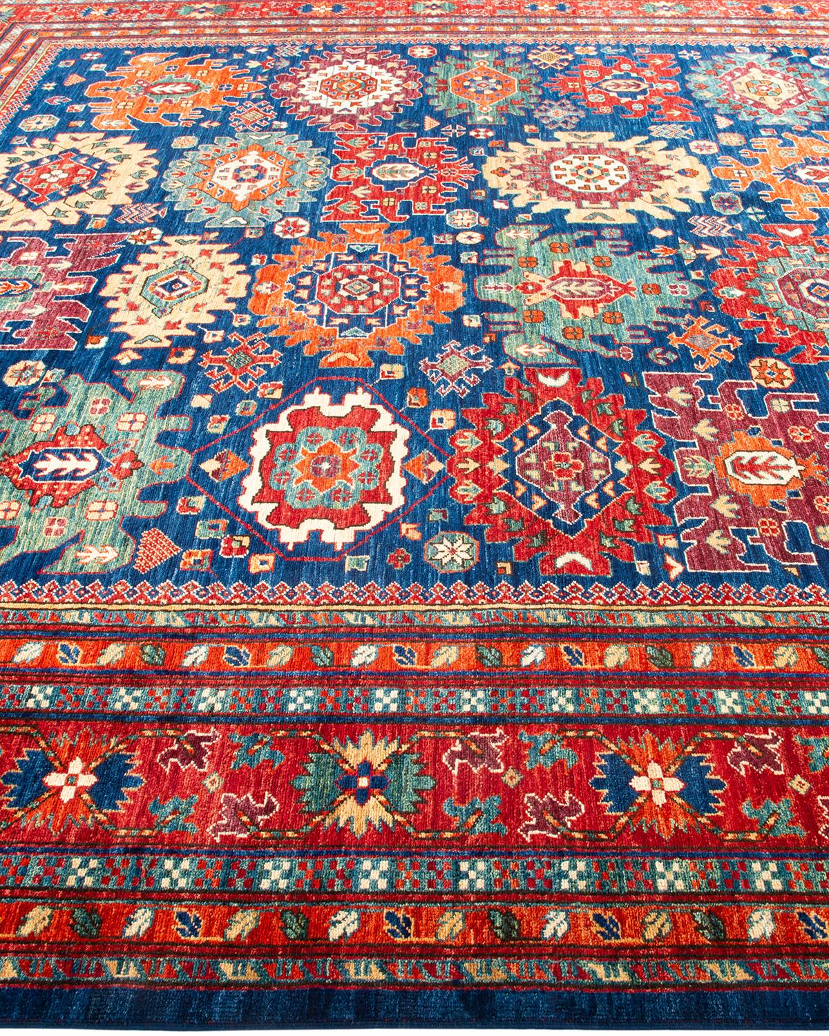 One of a Kind Hand Knotted Traditional Tribal Serapi Blue Square Area Rug In New Condition For Sale In Norwalk, CT