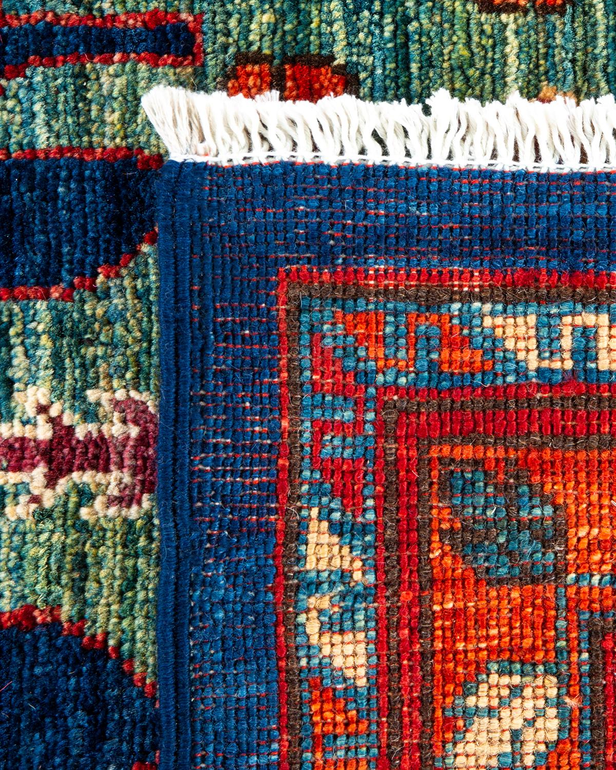 Contemporary One of a Kind Hand Knotted Traditional Tribal Serapi Blue Square Area Rug For Sale