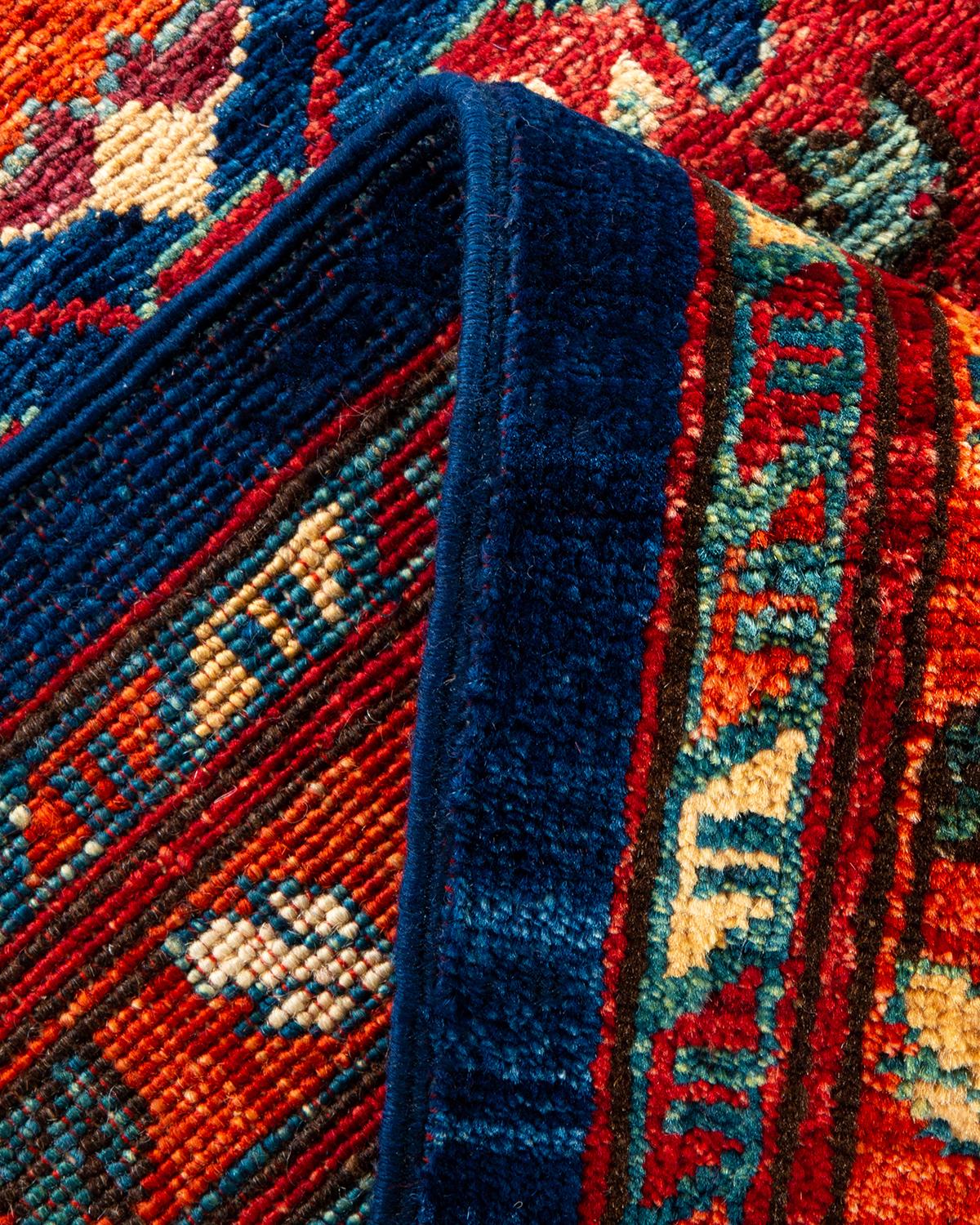Wool One of a Kind Hand Knotted Traditional Tribal Serapi Blue Square Area Rug For Sale