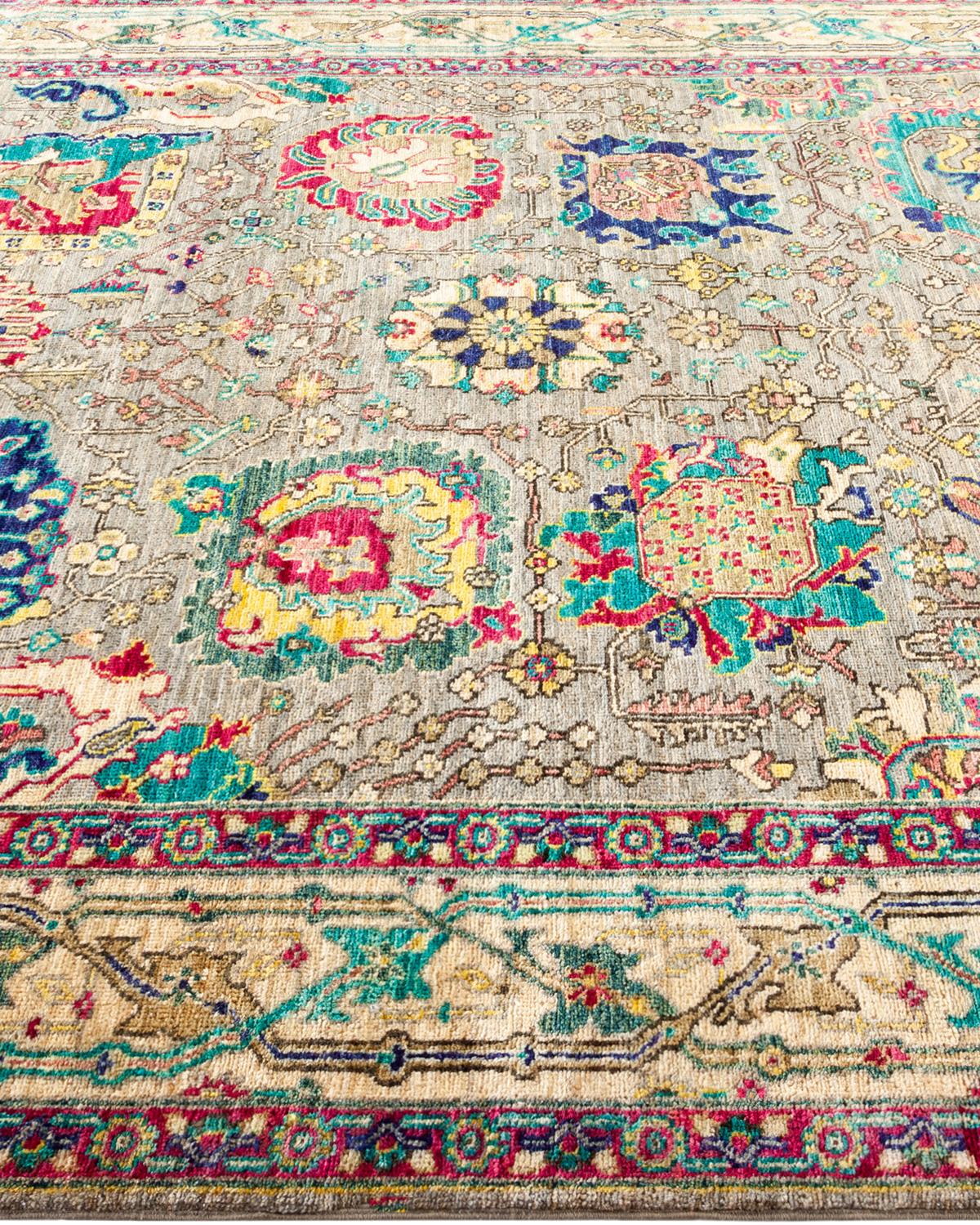 One of a Kind Hand Knotted Traditional Tribal Serapi Gray Area Rug In New Condition For Sale In Norwalk, CT