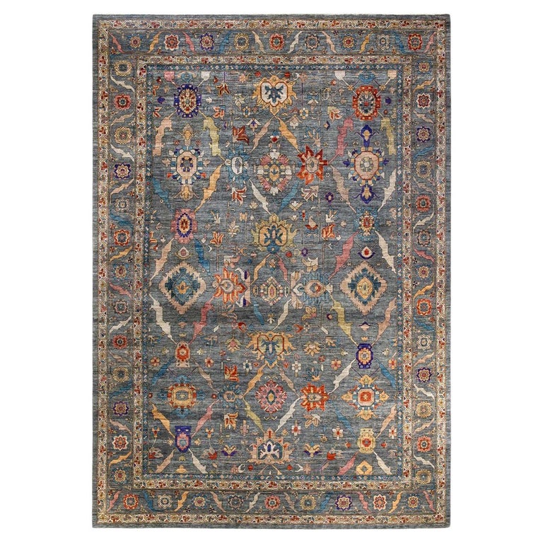 One of a Kind Hand Knotted Traditional Tribal Serapi Gray Area Rug For ...
