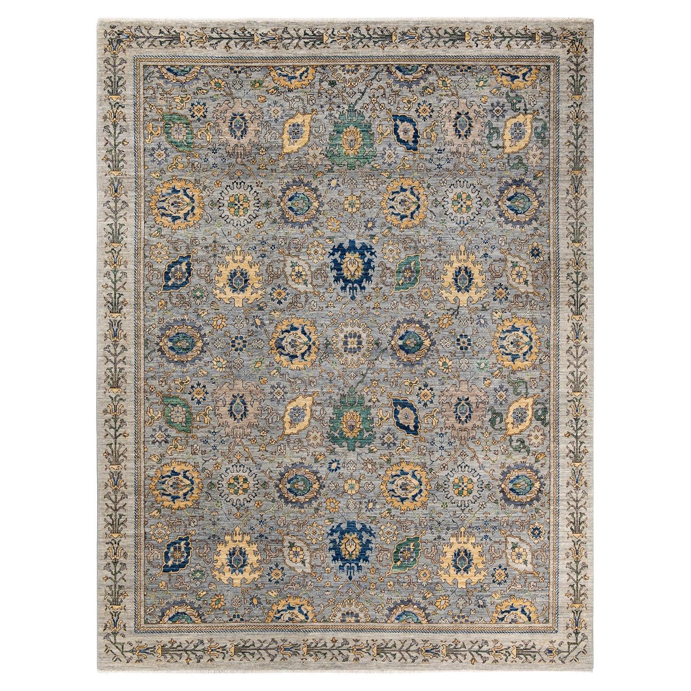 One of a Kind Hand Knotted Traditional Tribal Serapi Grey Area Rug For