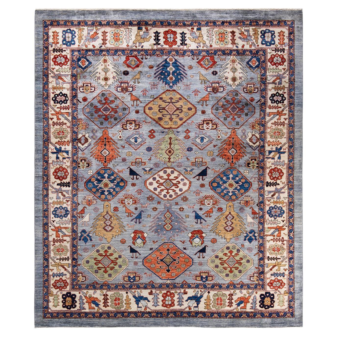 One of a Kind Hand Knotted Traditional Tribal Serapi Gray Area Rug For Sale at 1stDibs