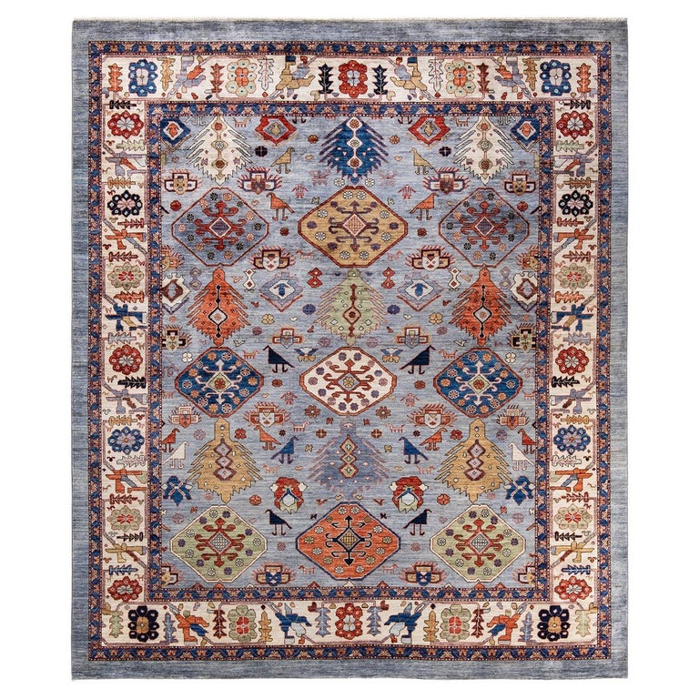 One of a Kind Hand Knotted Traditional Tribal Serapi Gray Area Rug For ...