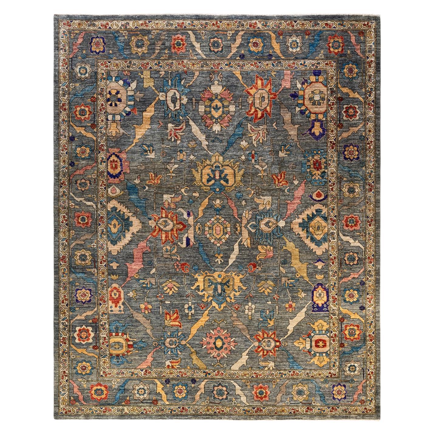 One of a Kind Hand Knotted Traditional Tribal Serapi Grey Area Rug For Sale at 1stDibs