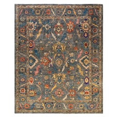 One of a Kind Hand Knotted Traditional Tribal Serapi Grey Area Rug