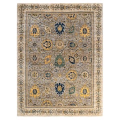 One of a Kind Hand Knotted Traditional Tribal Serapi Gray Area Rug