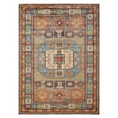 One of a Kind Hand Knotted Traditional Tribal Serapi Grey Area Rug