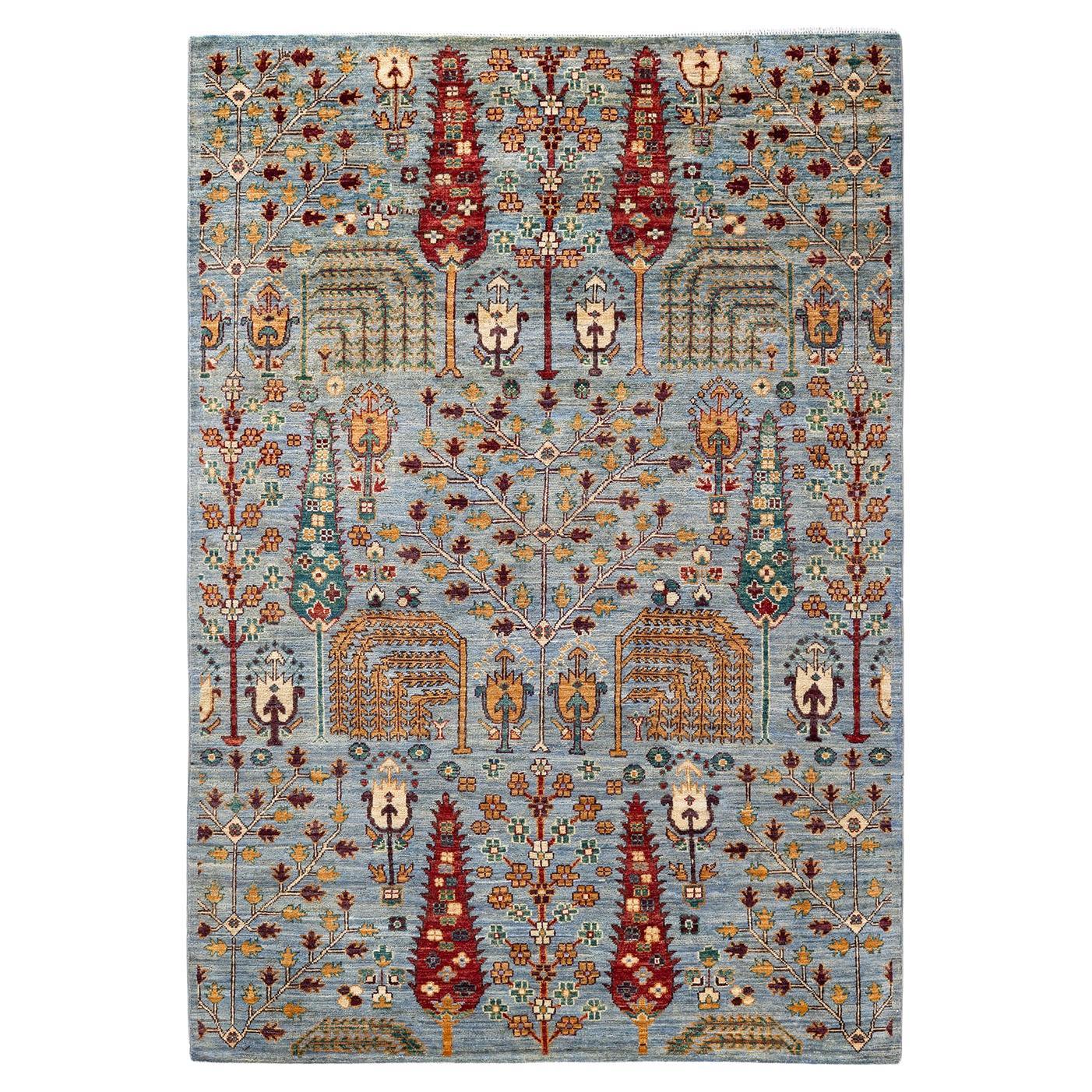One of a Kind Hand Knotted Traditional Tribal Serapi Gray Area Rug  For Sale