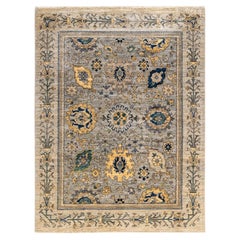 One of a Kind Hand Knotted Traditional Tribal Serapi Gray Area Rug 