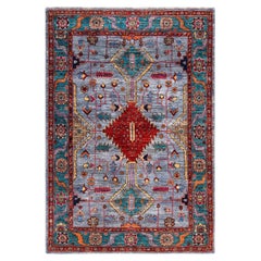 One of a Kind Hand Knotted Traditional Tribal Serapi Gray Area Rug