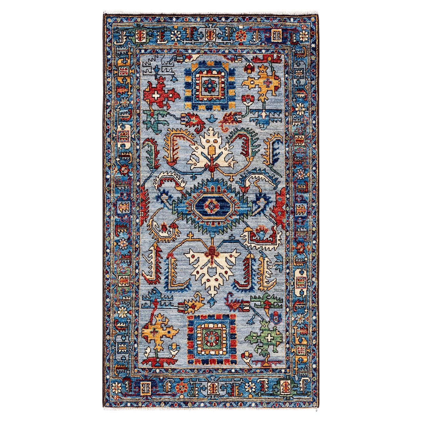 One of a Kind Hand Knotted Traditional Tribal Serapi Grey Area Rug For