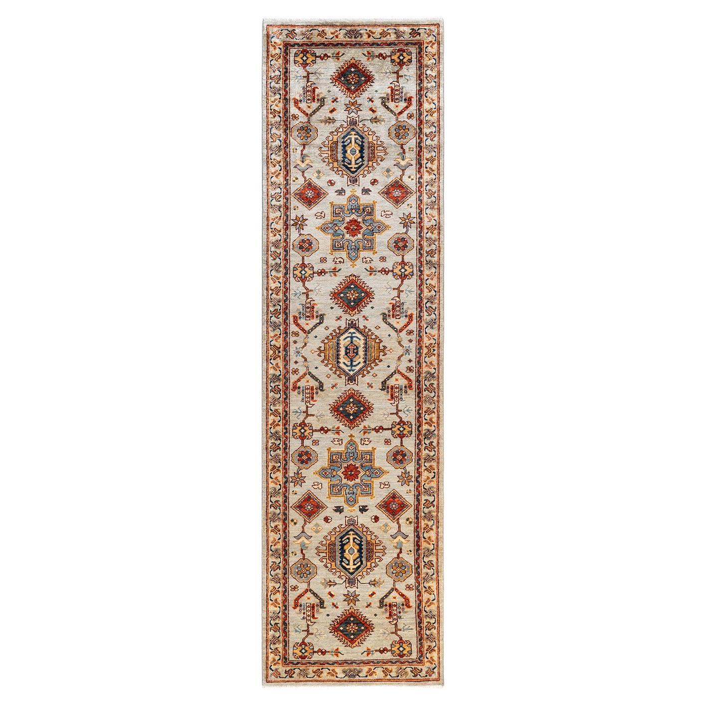 One of a Kind Hand Knotted Traditional Tribal Serapi Gray Area Rug 