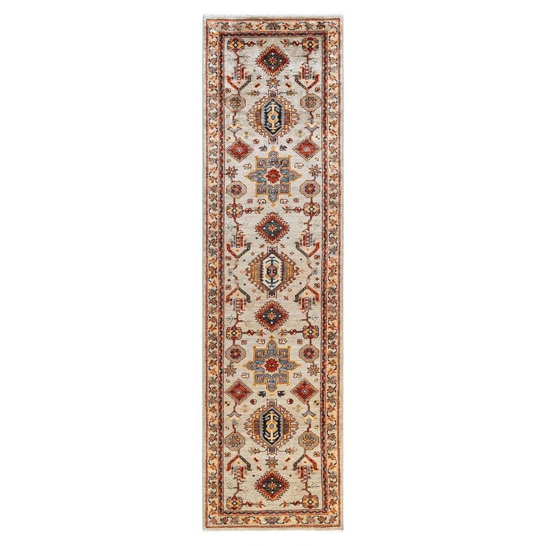 One of a Kind Hand Knotted Traditional Tribal Serapi Gray Area Rug For