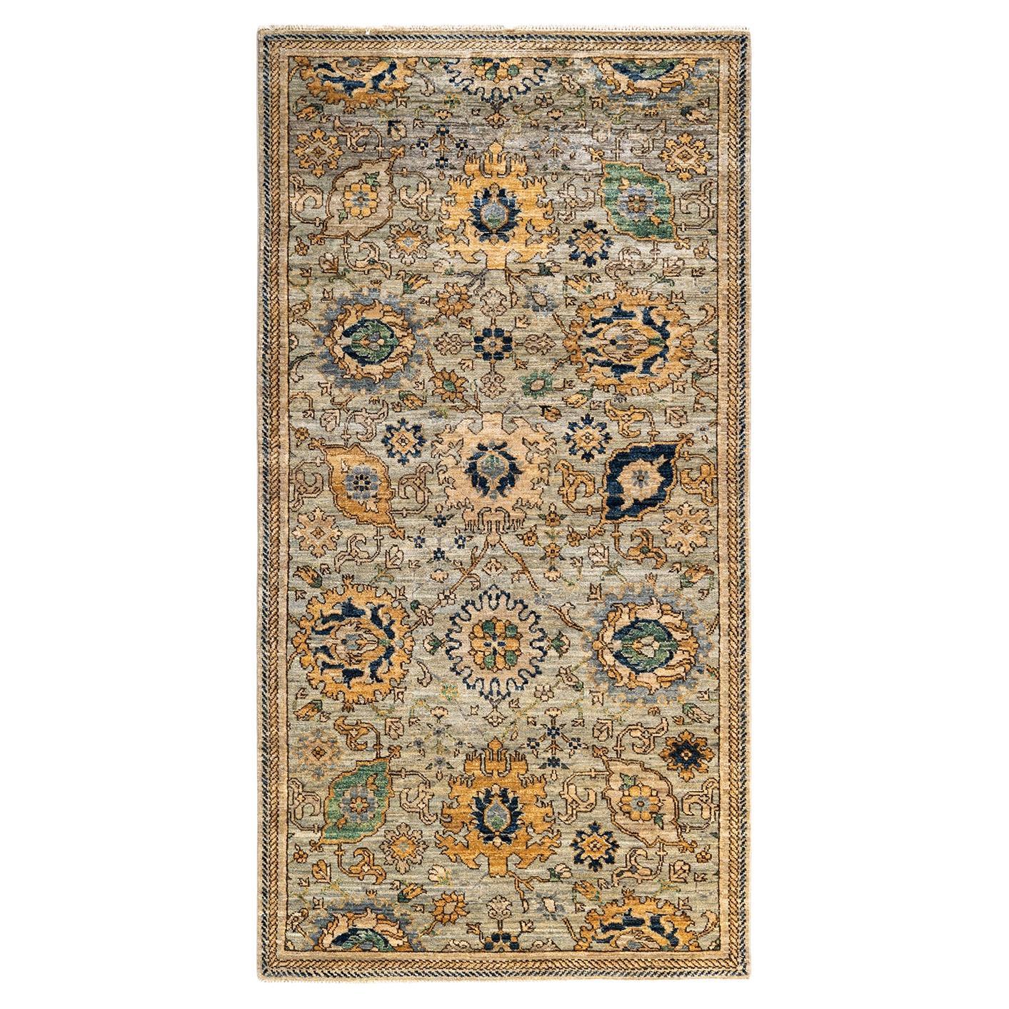 One of a Kind Hand Knotted Traditional Tribal Serapi Gray Area Rug