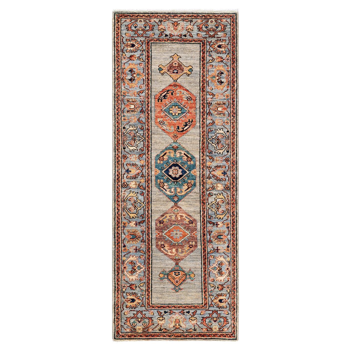 One of a Kind Hand Knotted Traditional Tribal Serapi Gray Area Rug For Sale at 1stDibs