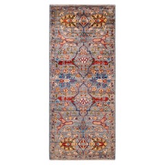 One of a Kind Hand Knotted Traditional Tribal Serapi Grey Area Rug