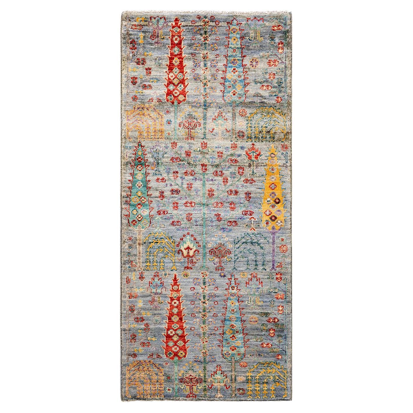 One of a Kind Hand Knotted Traditional Tribal Serapi Gray Area Rug For Sale at 1stDibs