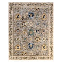 One of a Kind Hand Knotted Traditional Tribal Serapi Grey Area Rug