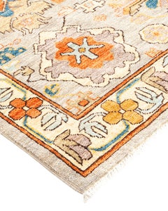One of a Kind Hand Knotted Traditional Tribal Serapi Ivory Area Rug