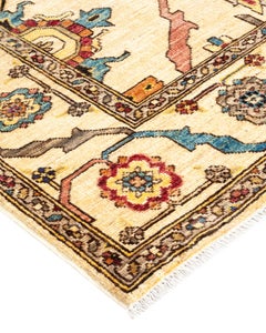 One of a Kind Hand Knotted Traditional Tribal Serapi Ivory Area Rug