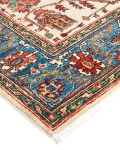 One of a Kind Hand Knotted Traditional Tribal Serapi Ivory Area Rug