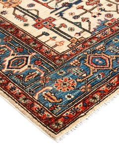 One of a Kind Hand Knotted Traditional Tribal Serapi Ivory Area Rug