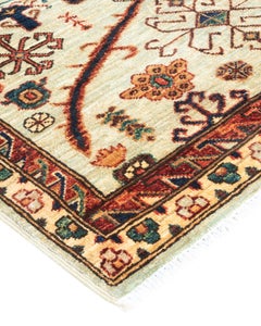 One of a Kind Hand Knotted Traditional Tribal Serapi Ivory Area Rug