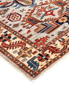 One of a Kind Hand Knotted Traditional Tribal Serapi Ivory Area Rug