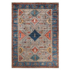 One of a Kind Hand Knotted Traditional Tribal Serapi Ivory Area Rug