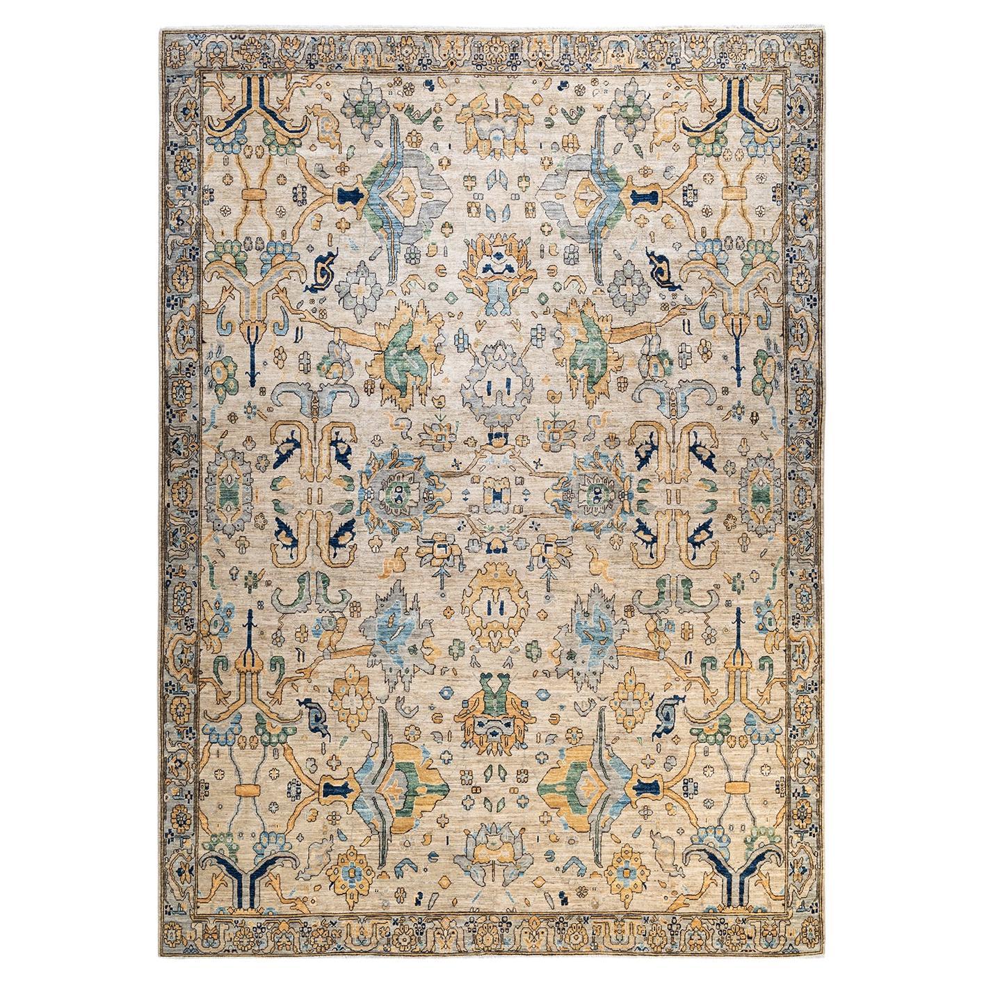 One of a Kind Hand Knotted Traditional Tribal Serapi Ivory Area Rug For ...
