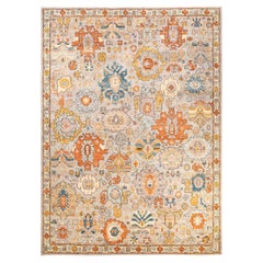 One of a Kind Hand Knotted Traditional Tribal Serapi Ivory Area Rug