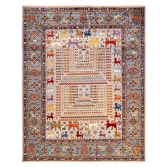 One of a Kind Hand Knotted Traditional Tribal Serapi Ivory Area Rug